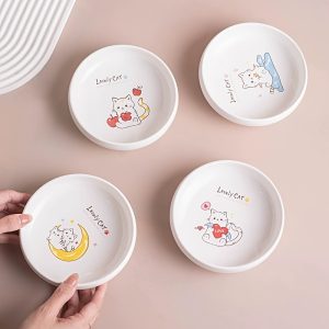1pc Pet Cat Food And Water Dish, Cartoon Pattern Design, Enlarged Opening for Easy Feeding, Easier to Clean, Deepened Bowl for More Food, Suitable for Cats And Dogs