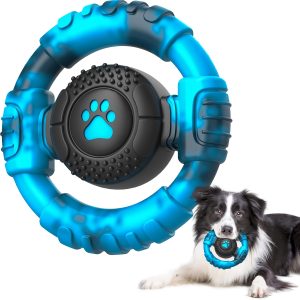 Indestructible Heavy-Duty Steering Wheel Dog Chew Toy Suitable for Large Aggressive Chewers, Squeaker Wheel for Bulldogs & Mastiff Puppies, Tough Chewer Toy for Teeth Cleaning, Grinding for Breed Sizes (Redu002FOrange)