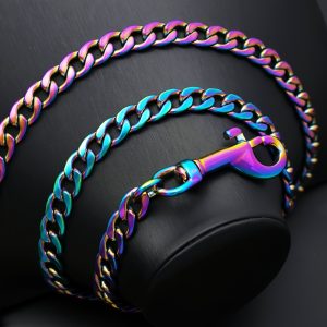 New Seven-Color Stainless Steel Traction Chain, 0.47inch Wide, with Handle, Training Leash for Pet Dogs