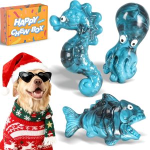 Dog Toys for Aggressive Chewers: Gift Box with 3 Pack Indestructible Dog Toy, Bacon Flavored Big Tough Chew Bones for Medium Large Breed 25-90lbs to Keep Them Busy, Birthday Holiday Dog Gift
