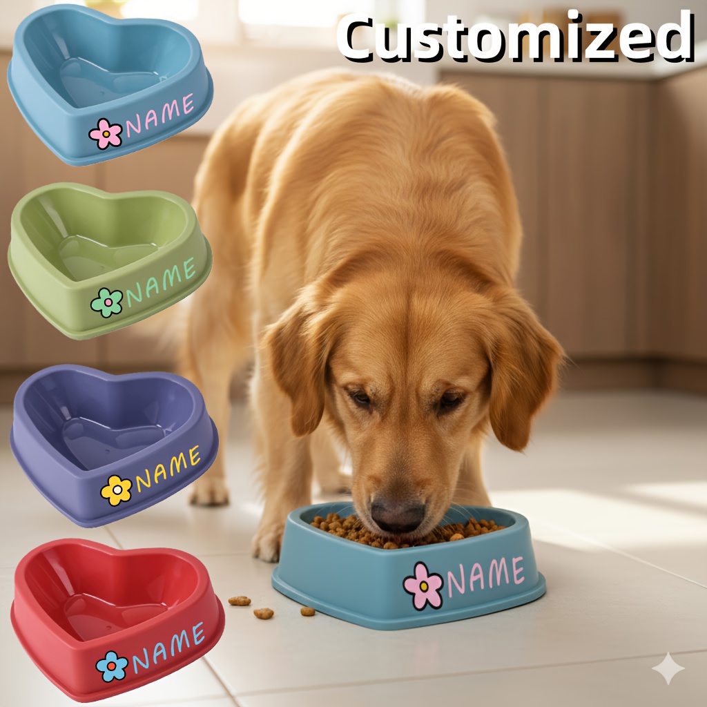 1pc Personalized Custom Name Heart-Shaped Dog Bowl - Customizable Pet Bowl with Floral Design, PP Material - Personalized Pet Food Bowl Stand, Smallu002FMediumu002FLarge Dog Feeding Bowl, No Power Required Durable Pet Feeding Stand, Suitable for Cats - Image 3