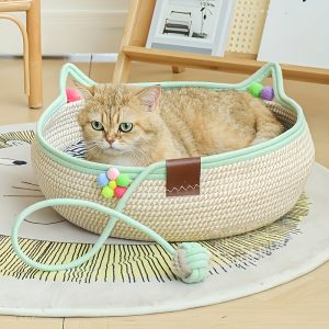 2-in-1 Cat Scratching Board and Bed Combo with Randomly Colored Ball Accessories - Durable and Reusable Mat, Space-Saving Design, Suitable for Cats and Small Dogs, Multi-Pet Households, Cat Scratching Post, Play Furniture for Pets, Natural Style