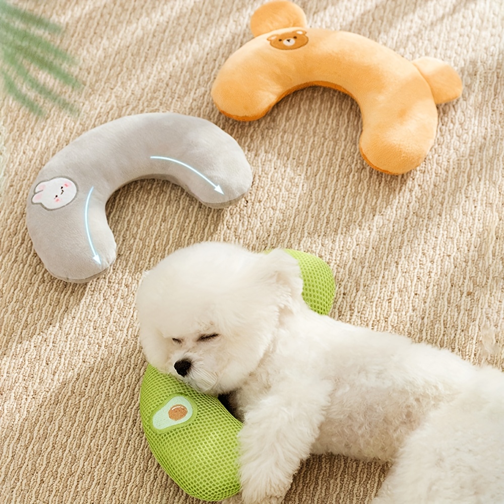 U-Shaped Pet Pillow for Dogs, Soft Plush Neck Support Cushion, Featuring Cartoon Rabbit, Bear, And Avocado Designs, Comfortable Bed Pillow for Fall And Winter, Aids in Alleviating Cervical Pressure